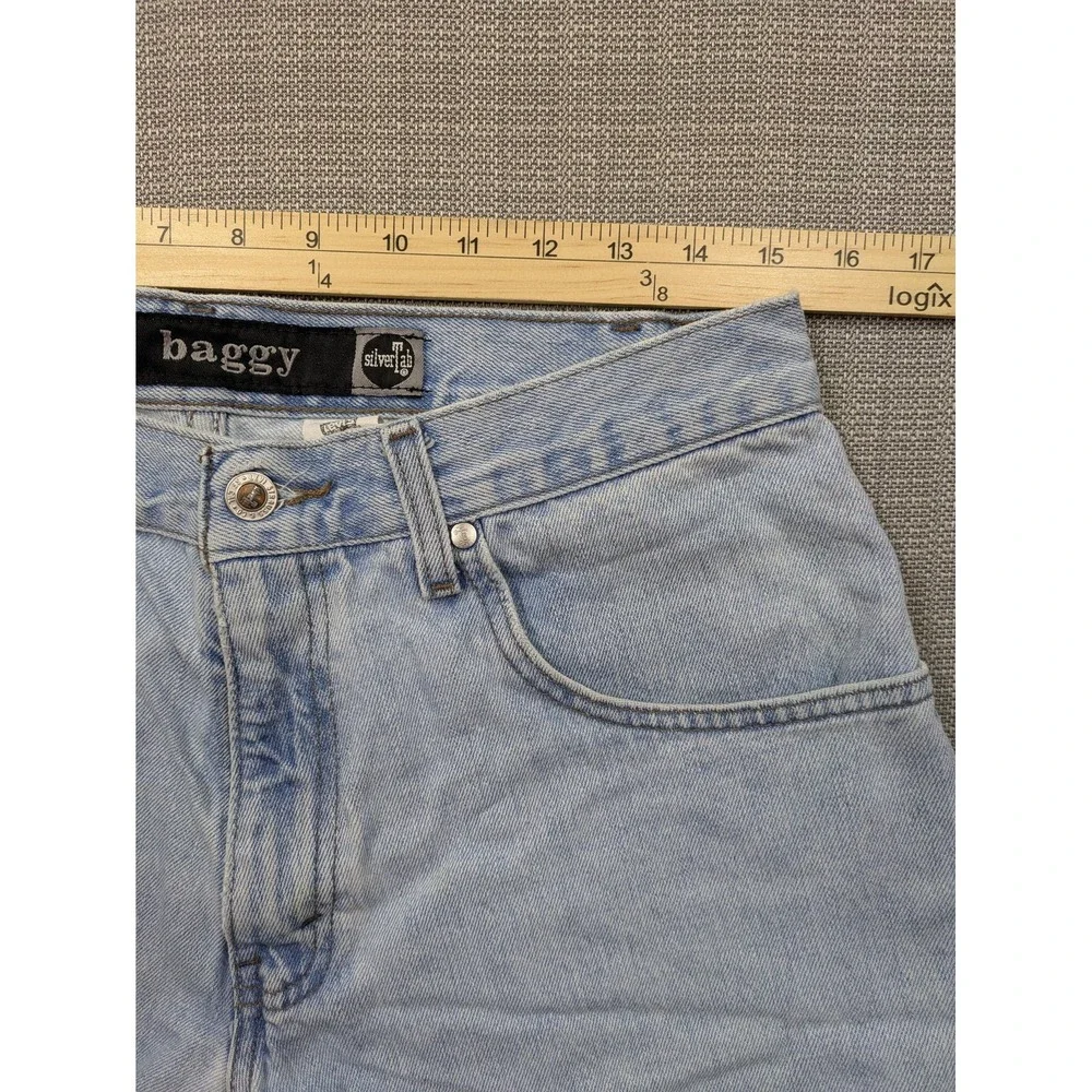 Levi's Silvertab Baggy Denim Shorts Mens 32 (30x2) Blue Distressed Cutoff Grunge